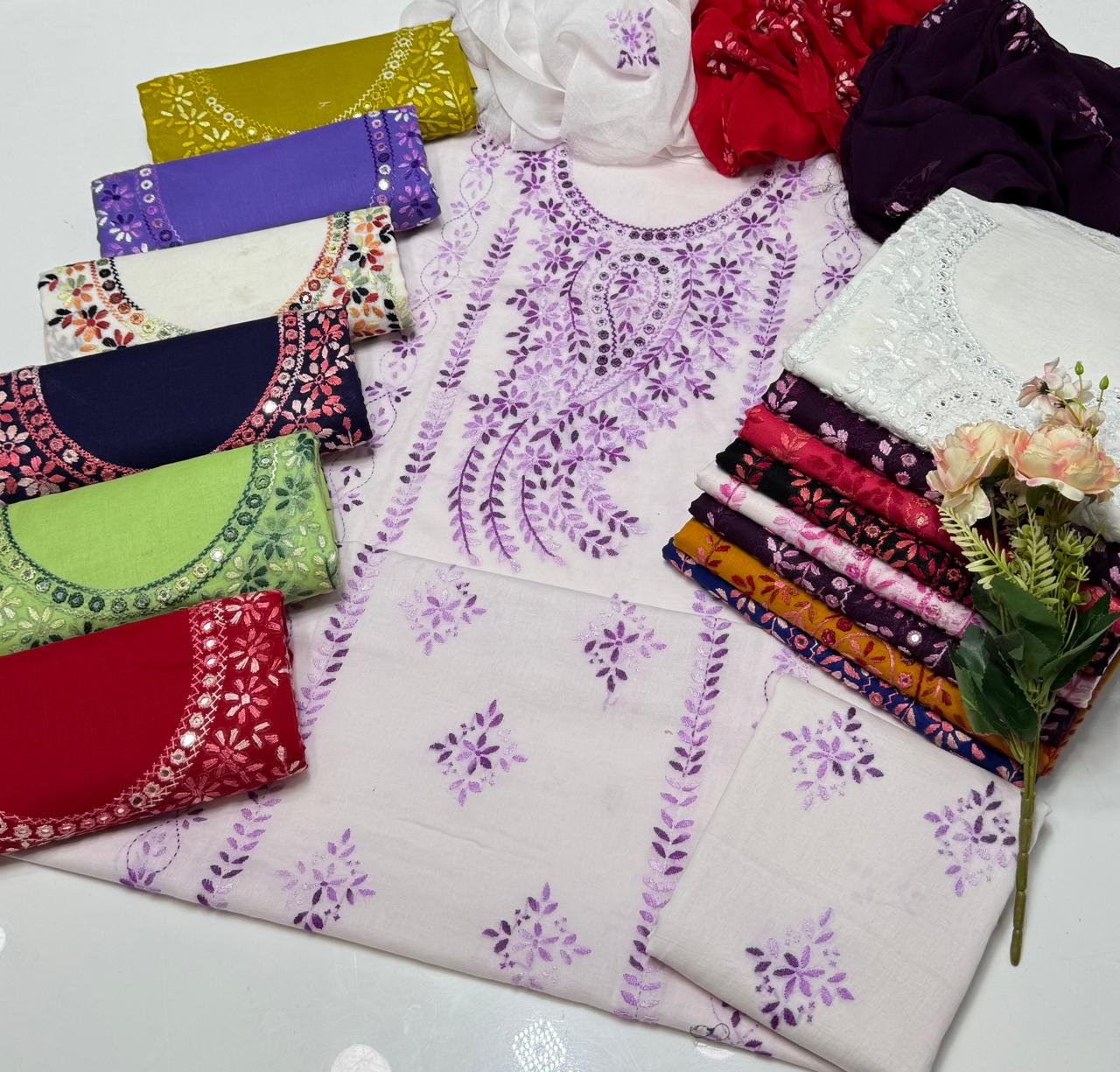 3-Piece Shaded Paka Tanka Handmade Embroidery