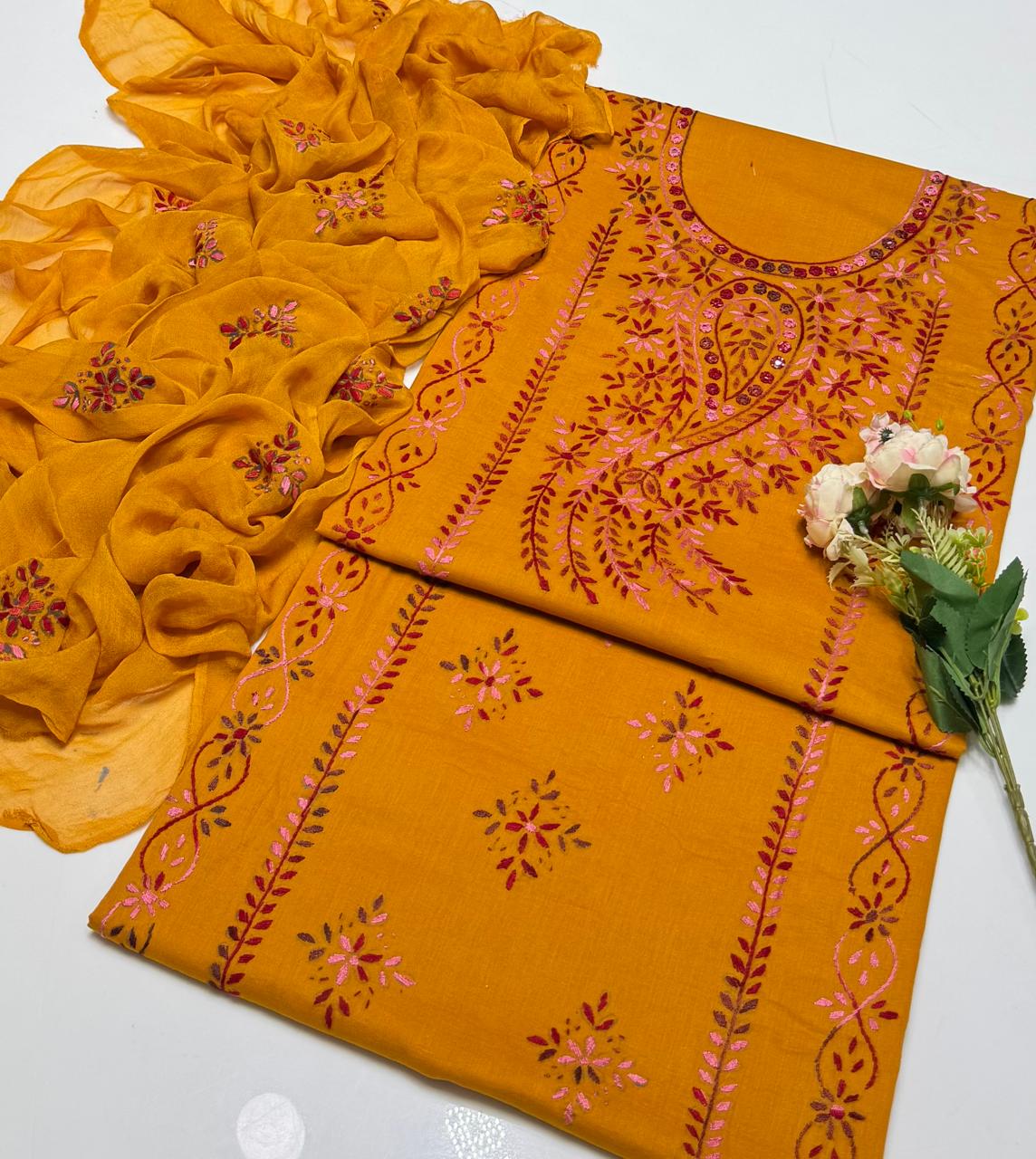 3-Piece Shaded Paka Tanka Handmade Embroidery