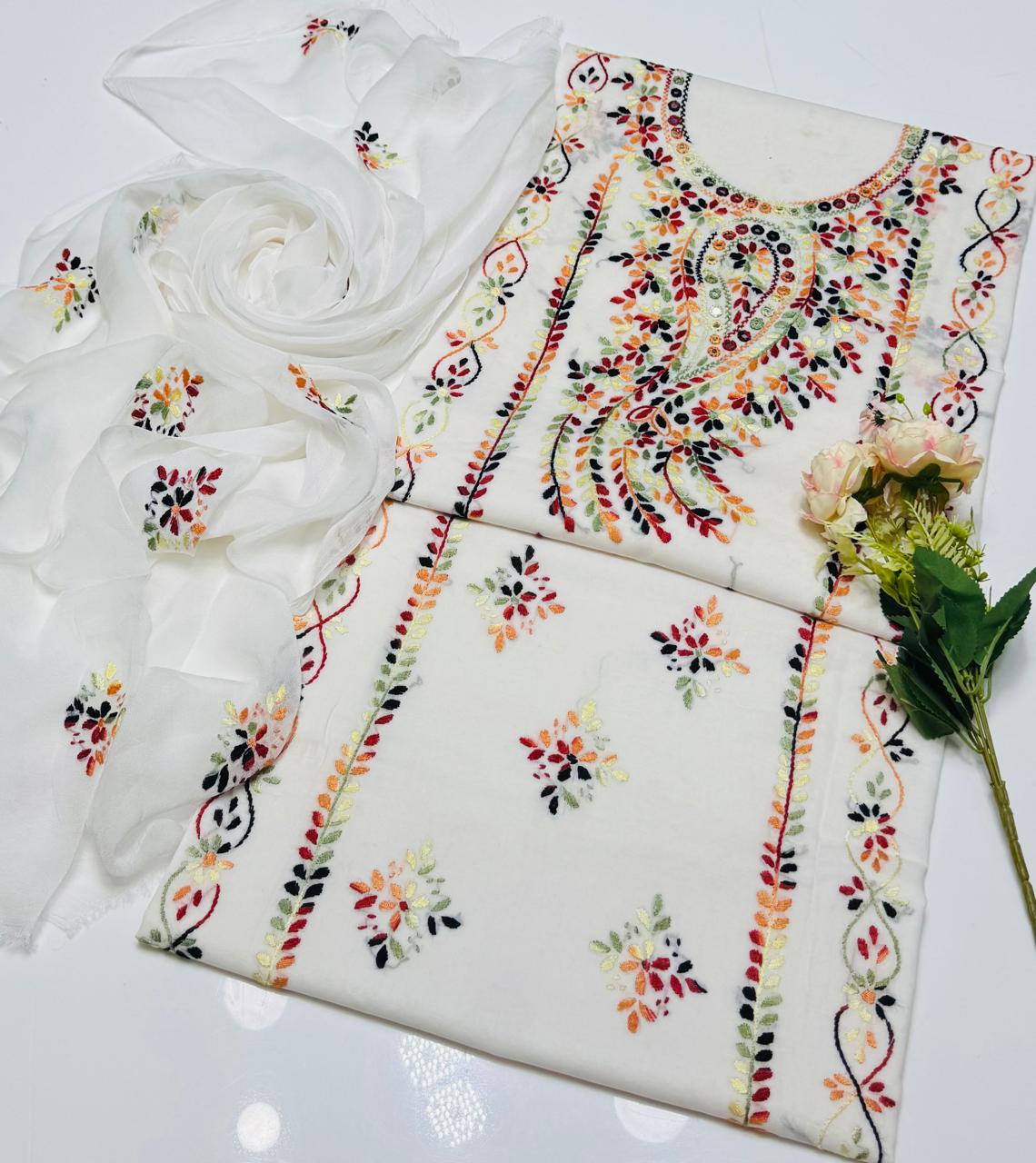 3-Piece Shaded Paka Tanka Handmade Embroidery