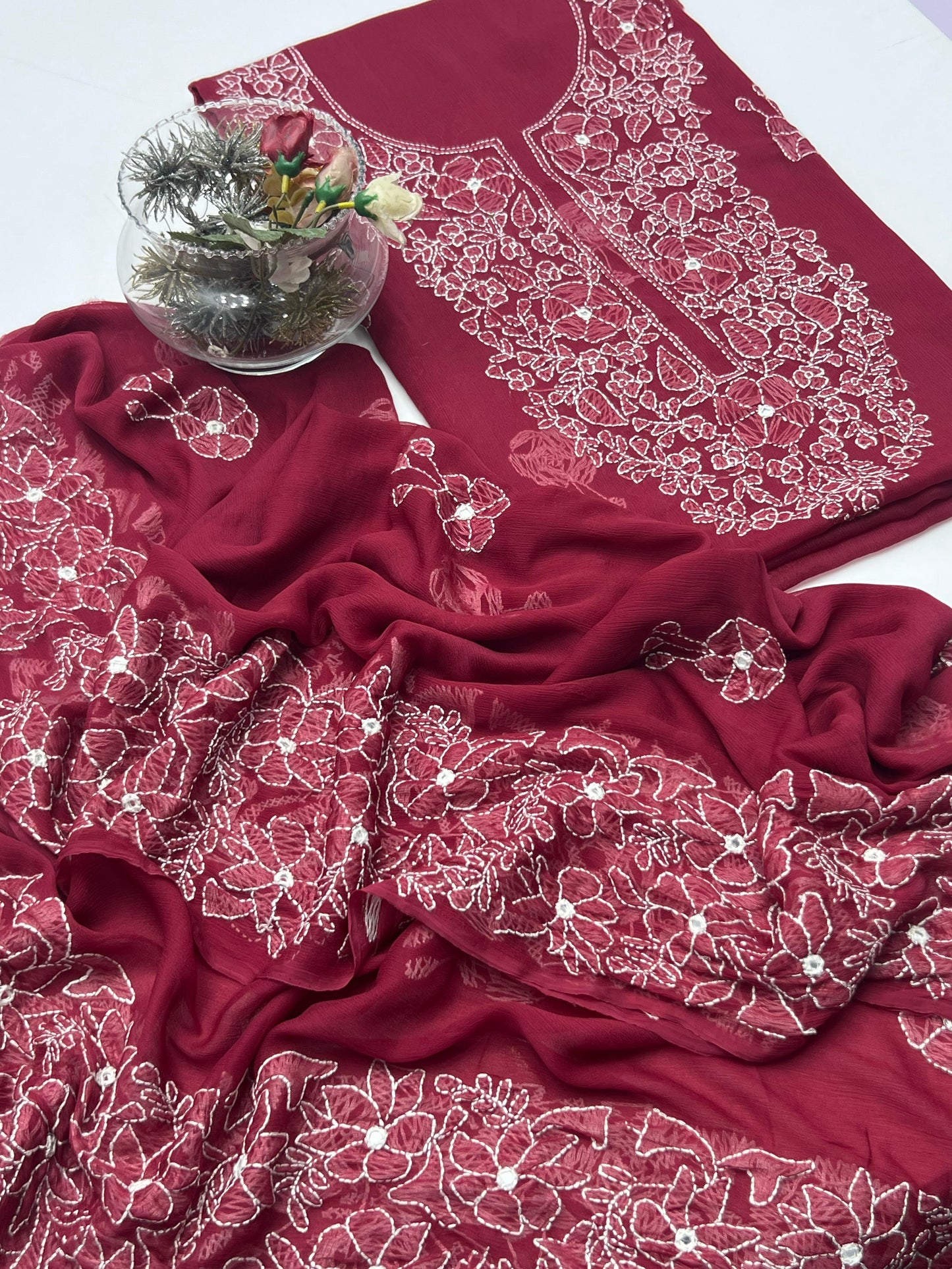 2-Piece Chiffon Handmade Shadow Chicken Kari