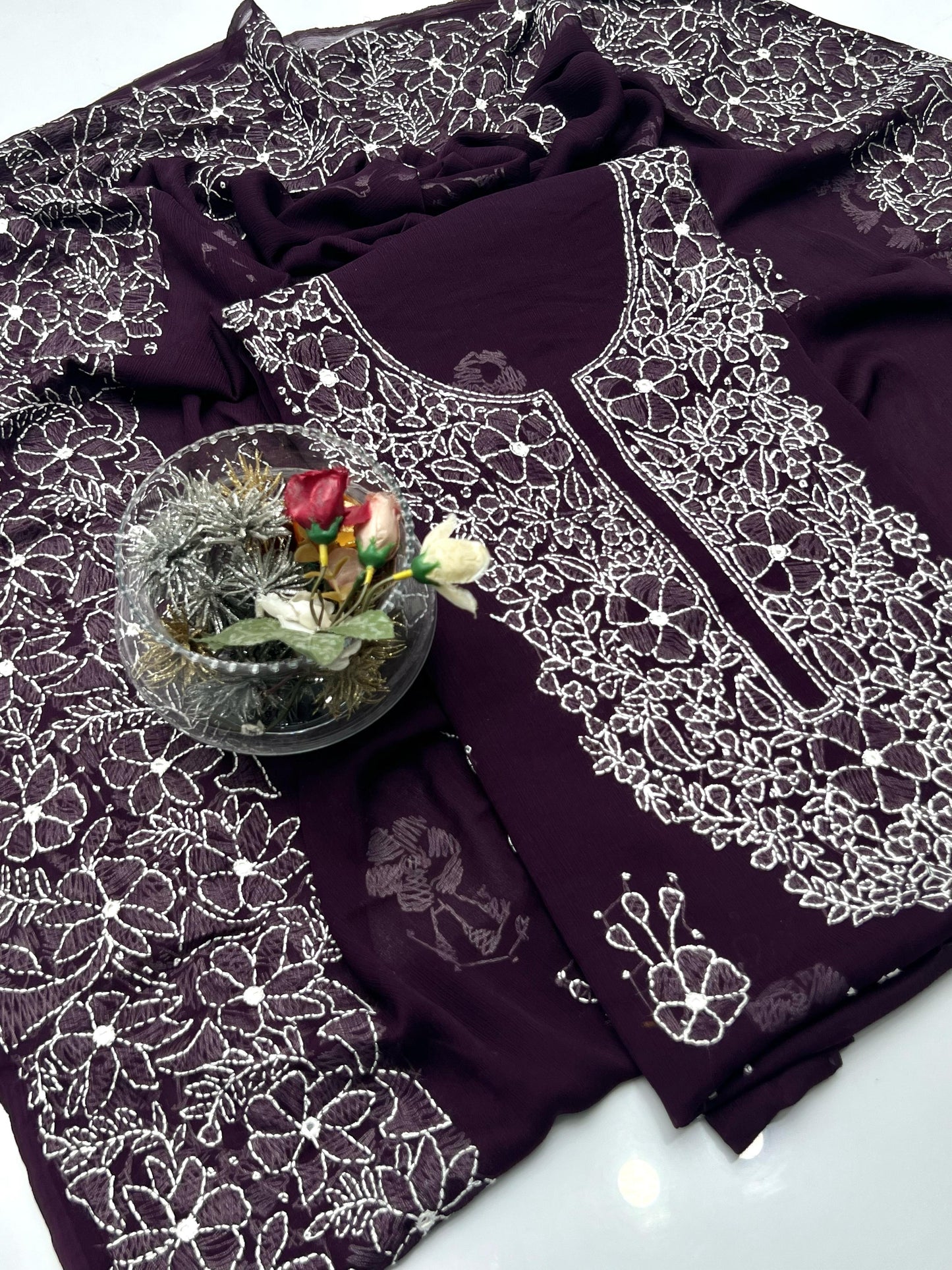 2-Piece Chiffon Handmade Shadow Chicken Kari