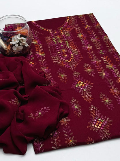 3-Piece Lawn Multicolour Handmade Embroidered Suit