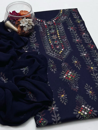 3-Piece Lawn Multicolour Handmade Embroidered Suit