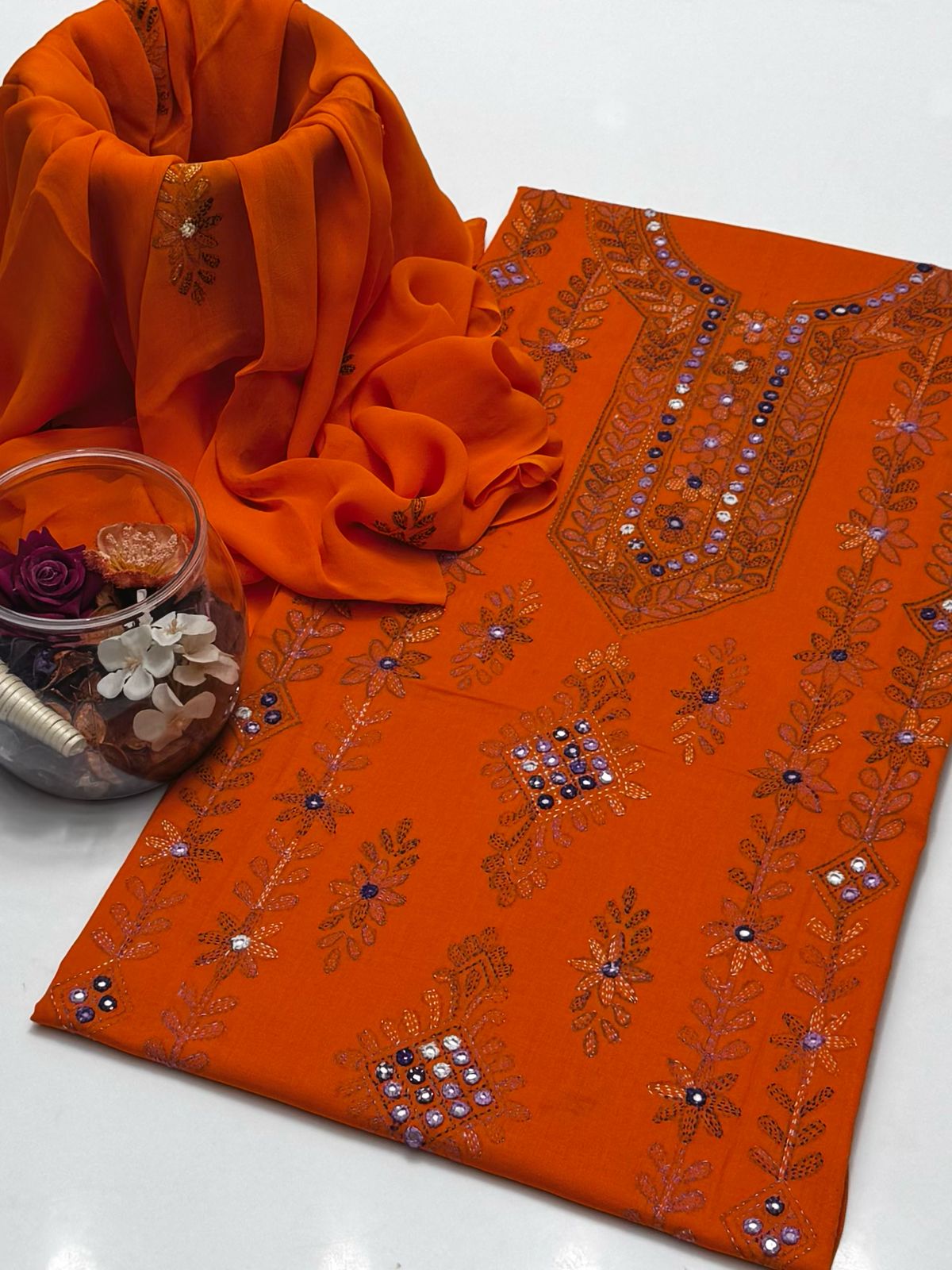 3-Piece Lawn Multicolour Handmade Embroidered Suit
