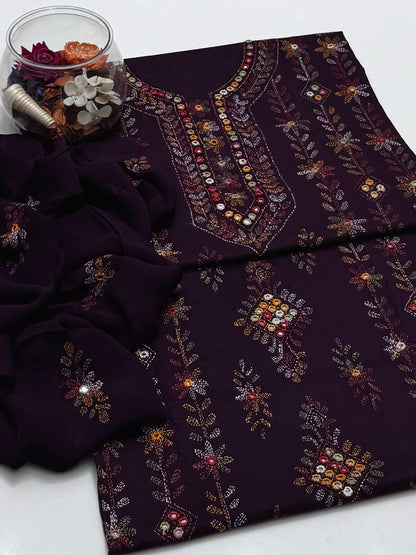 3-Piece Lawn Multicolour Handmade Embroidered Suit