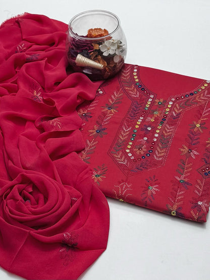 3-Piece Lawn Multicolour Handmade Embroidered Suit