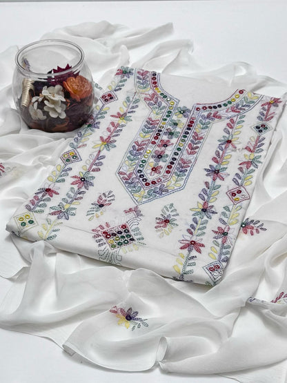 3-Piece Lawn Multicolour Handmade Embroidered Suit