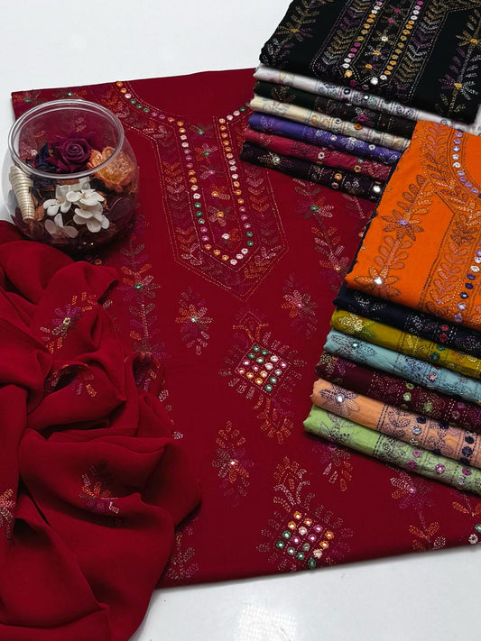 3-Piece Lawn Multicolour Handmade Embroidered Suit
