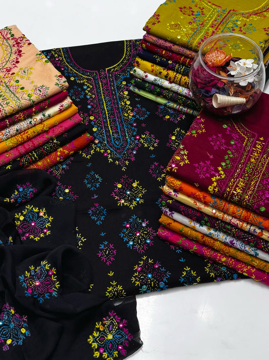 3-Piece Handmade Embroidered Afghani Stitch