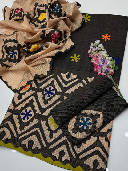 3-Piece Applique work on Khaadi Cotton.
