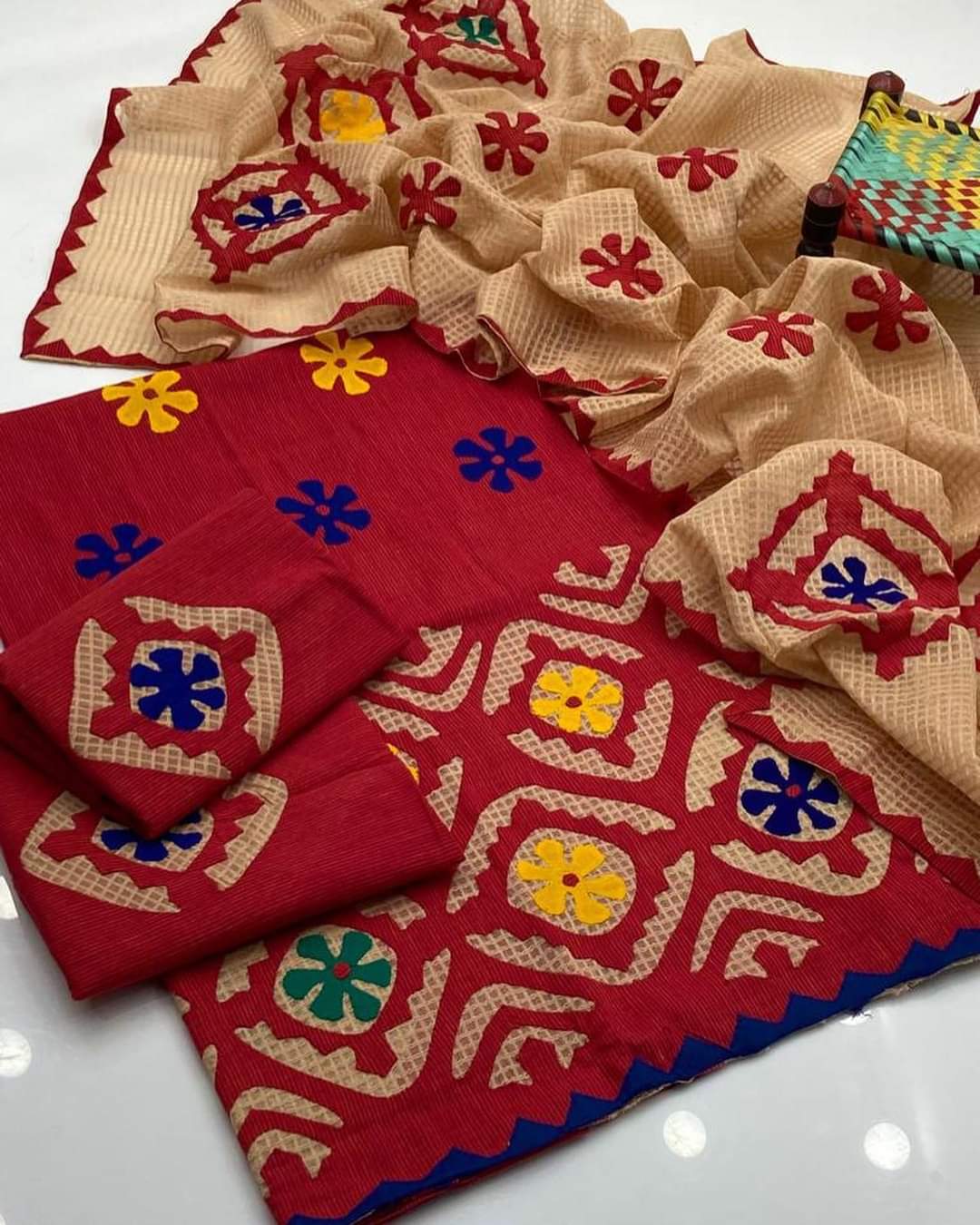 3-Piece Applique work on Khaadi Cotton.