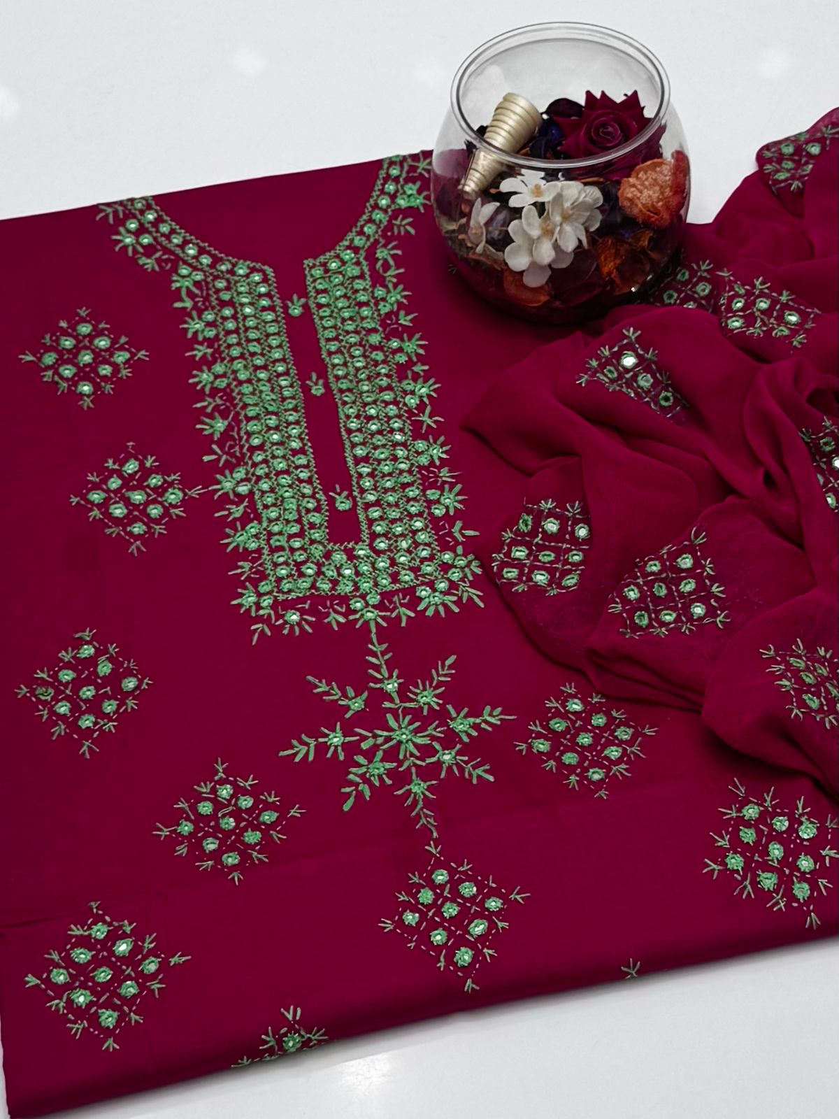 3-Piece Embroidered Handmade Sheesha And Thread Work