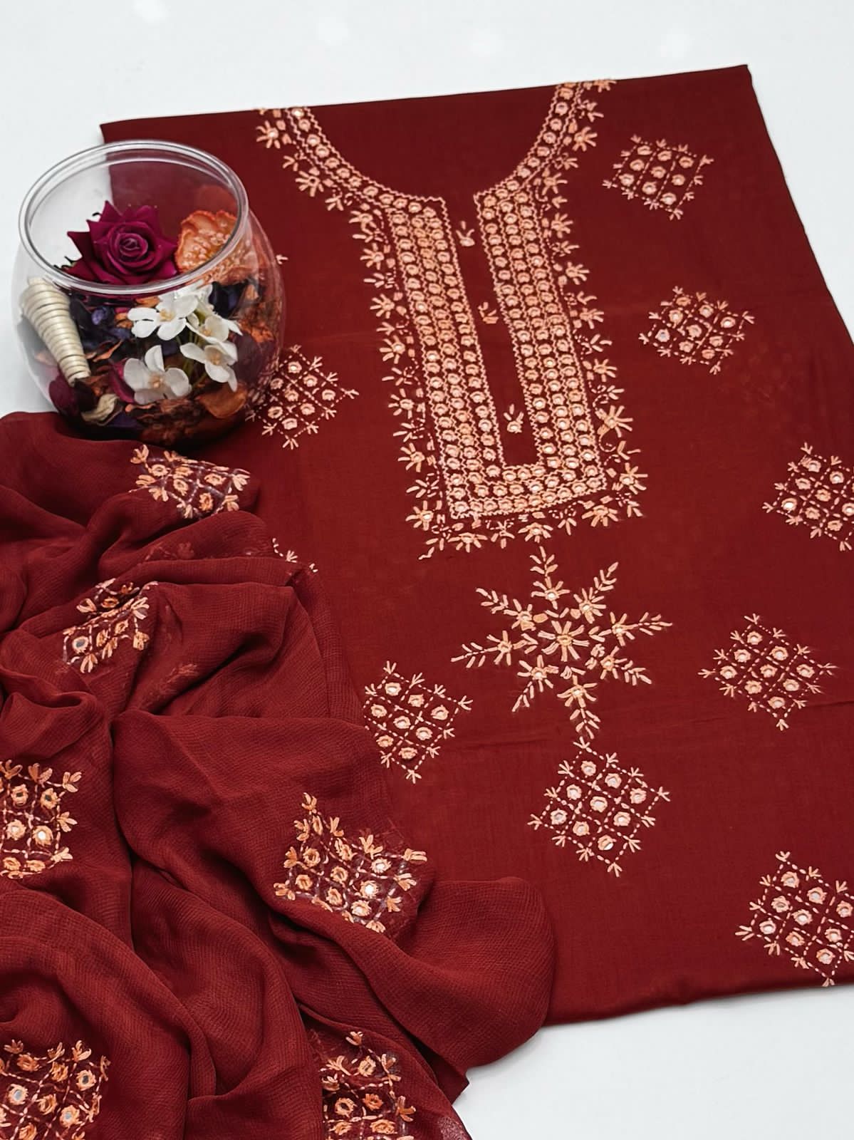 3-Piece Embroidered Handmade Sheesha And Thread Work