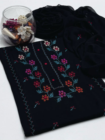 2-Piece Hand Embroidered Cross Stitch Chiffon