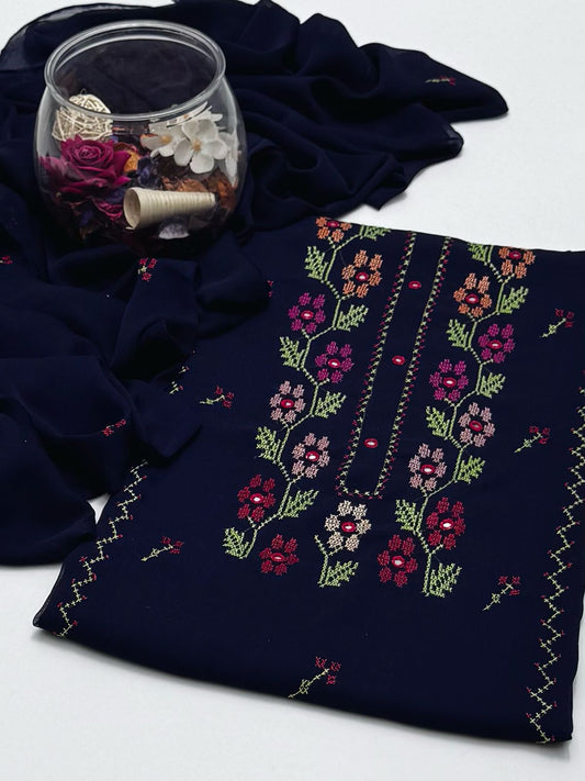 2-Piece Hand Embroidered Cross Stitch Chiffon