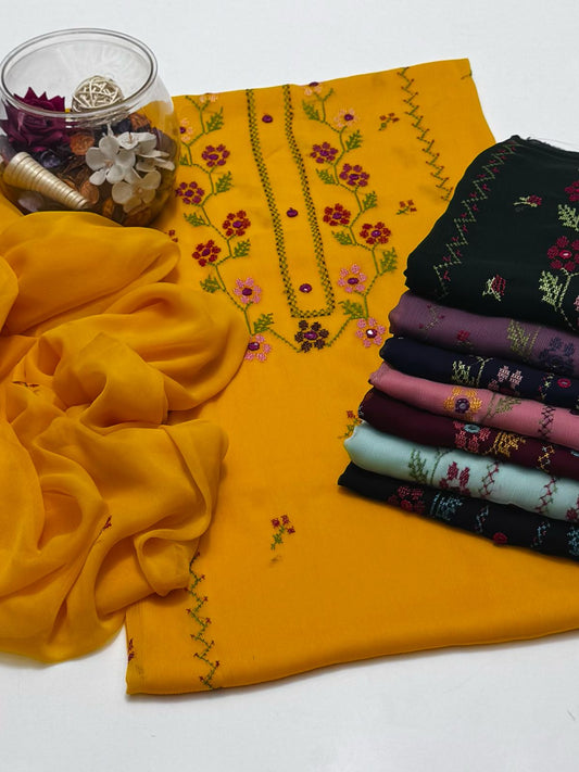 2-Piece Hand Embroidered Cross Stitch Chiffon
