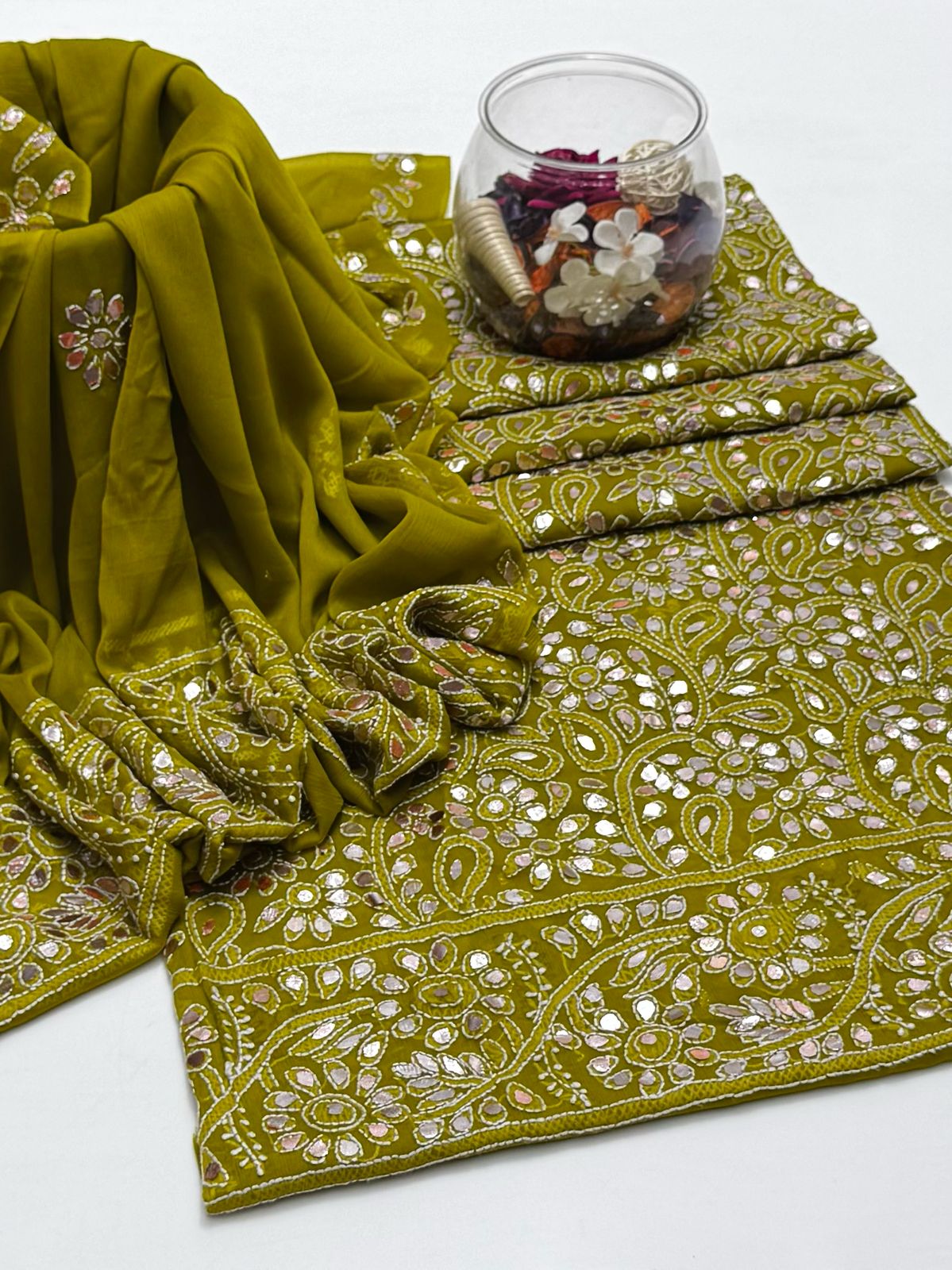2-Piece Chiffon Press Gota Chickenkari