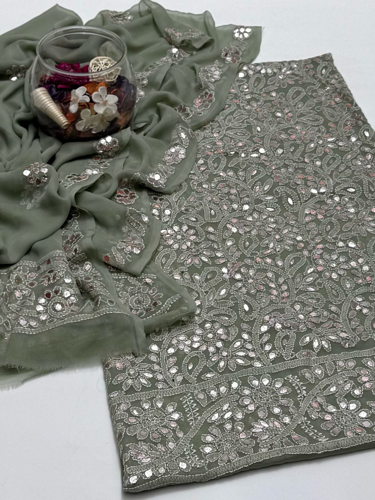 2-Piece Chiffon Press Gota Chickenkari