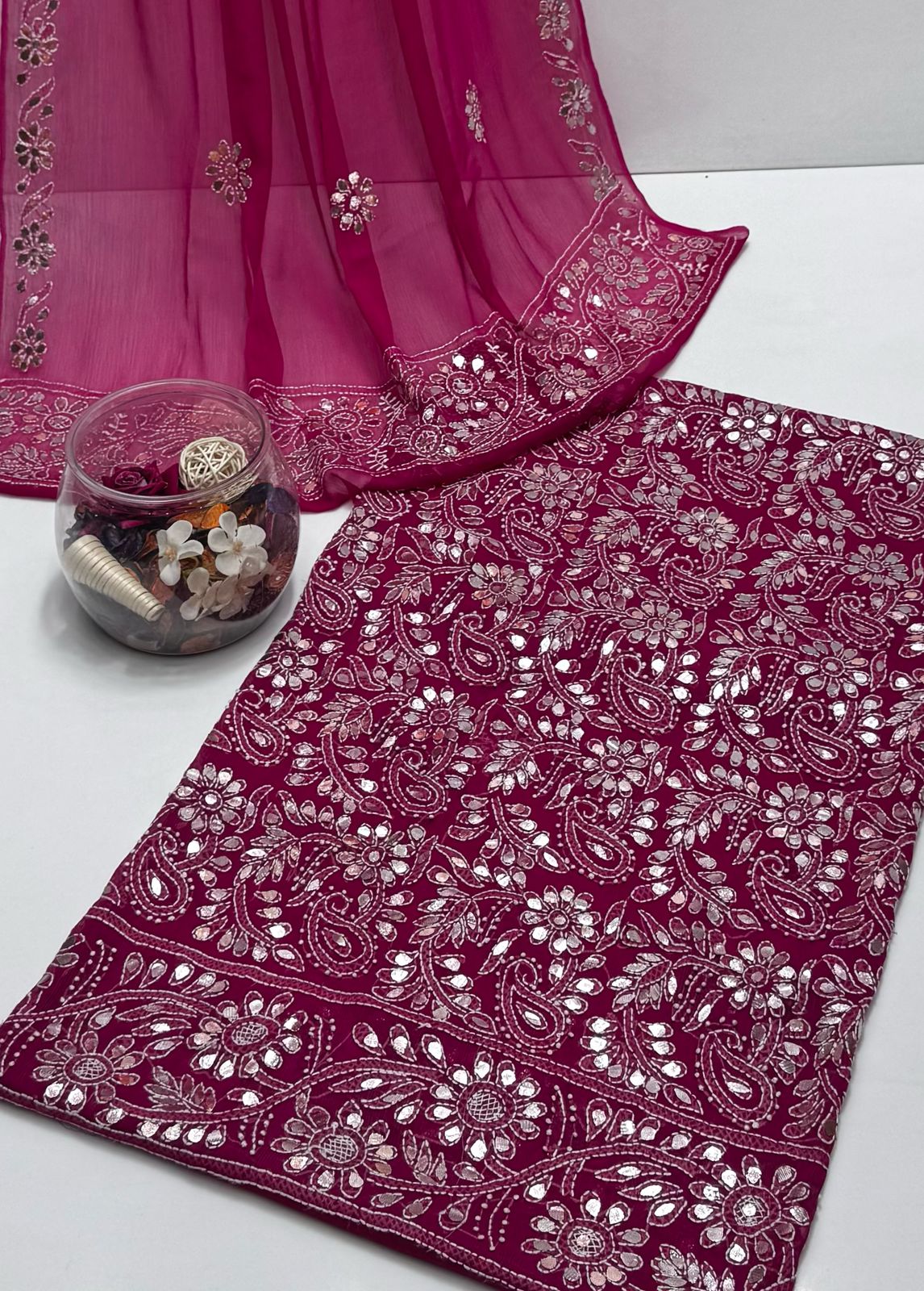 2-Piece Chiffon Press Gota Chickenkari