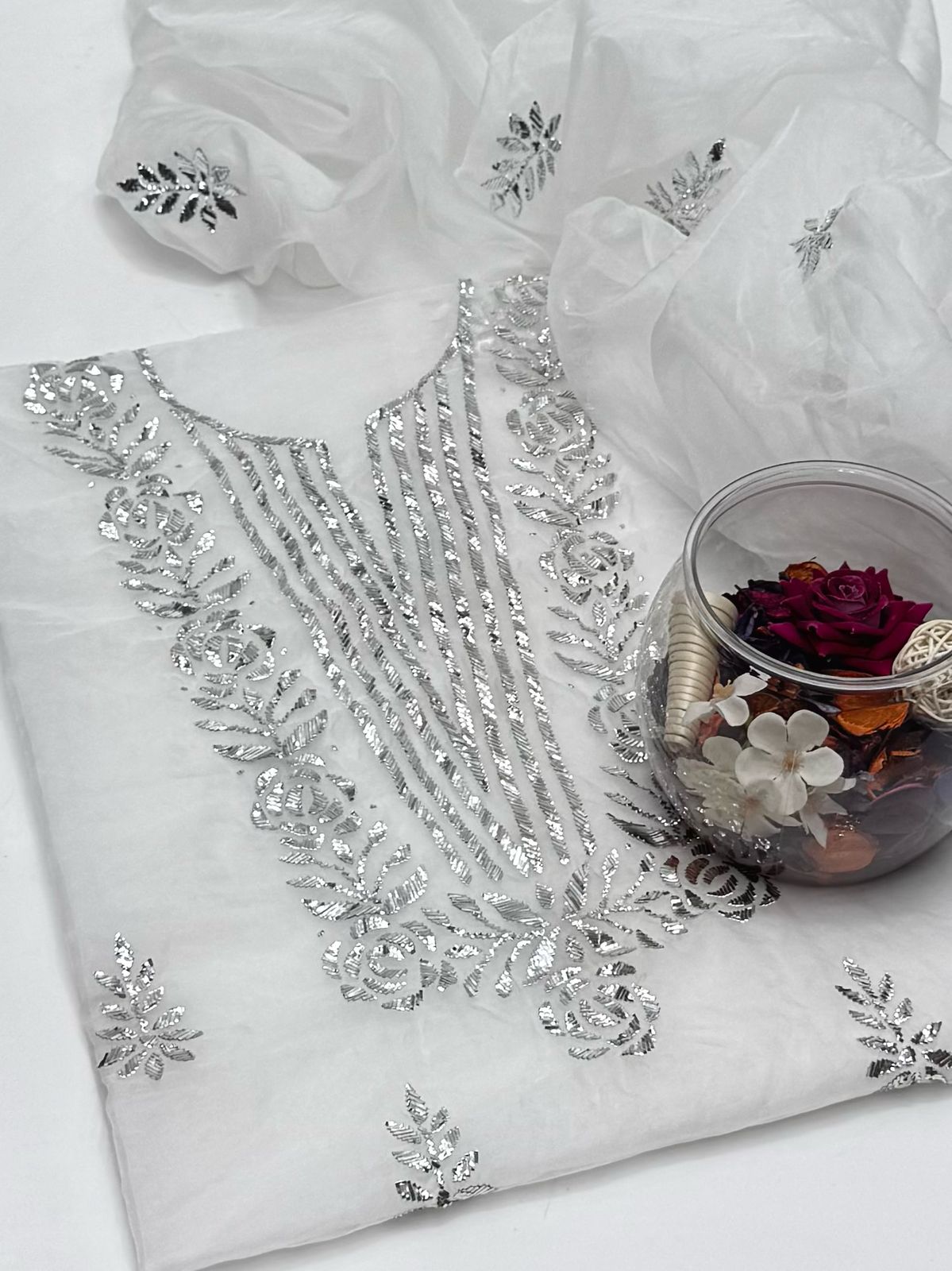 2-Piece Handmade Mukaish Work on Organza
