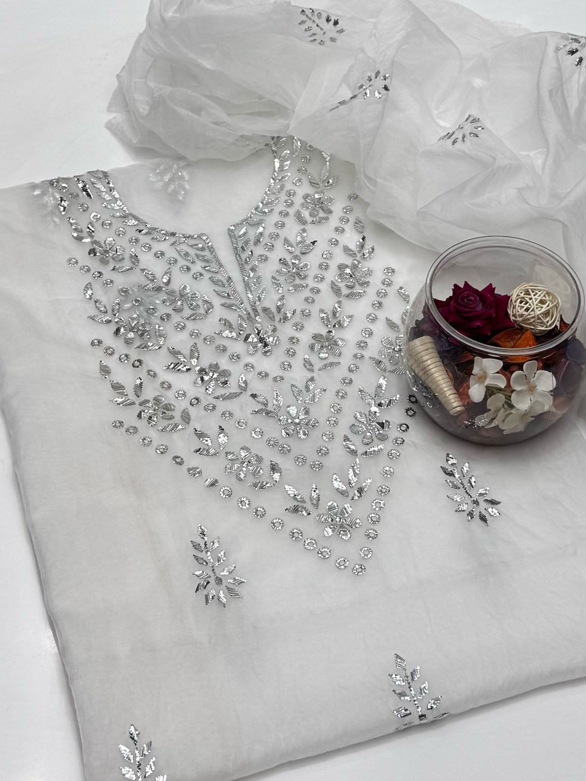 2-Piece Handmade Mukaish Work on Organza