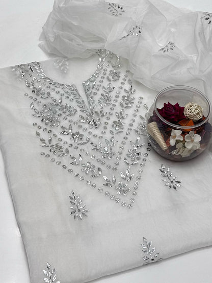 2-Piece Handmade Mukaish Work on Organza