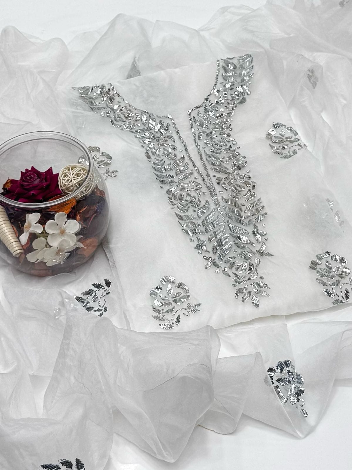 2-Piece Handmade Mukaish Work on Organza
