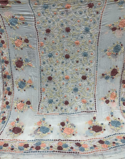 2-Piece Pure Chiffon Handmade Parsi gara with Resham thread embroidery