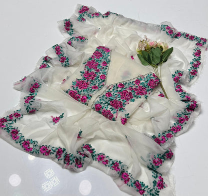 2-Piece Chiffon Handmade Ribbon Work Suit