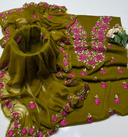 2-Piece Chiffon Handmade Ribbon Work Suit