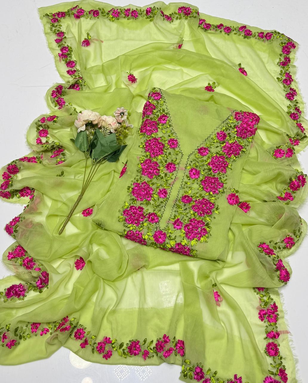 2-Piece Chiffon Handmade Ribbon Work Suit