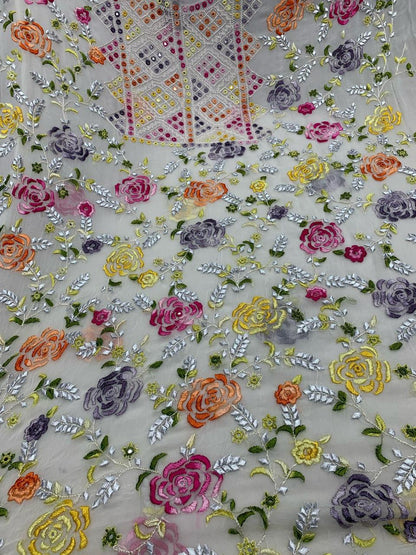 2-Piece Pure Chiffon Indian-Lucknow style hand embroidered parsi gara suit