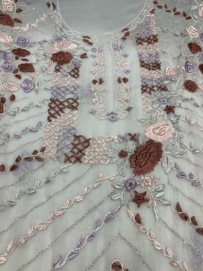 2-Piece pure chiffon handmade bore chichken kari, parsi gara in Resham thread