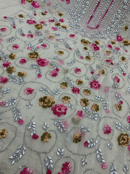2-Piece Pure Chiffon Handmade Parsi gara/gota with Resham thread embroidery