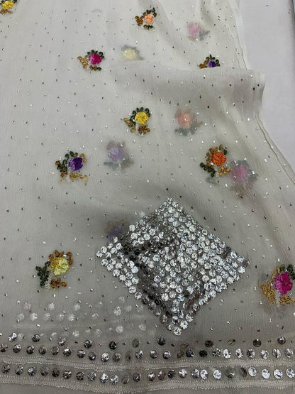 2-Piece pure chiffon handmade Parsi gara Mukesh work with Resham thread embroidery