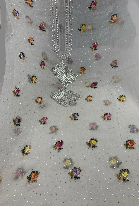 2-Piece pure chiffon handmade Parsi gara Mukesh work with Resham thread embroidery