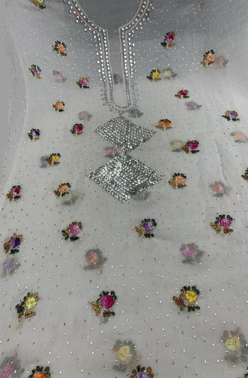 2-Piece pure chiffon handmade Parsi gara Mukesh work with Resham thread embroidery