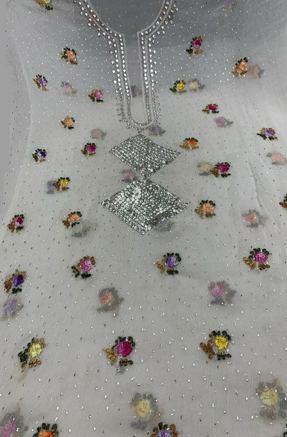 2-Piece pure chiffon handmade Parsi gara Mukesh work with Resham thread embroidery
