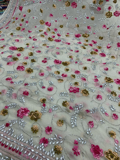 2-Piece Pure Chiffon Handmade Parsi gara/gota with Resham thread embroidery
