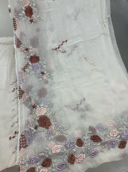 2-Piece pure chiffon handmade bore chichken kari, parsi gara in Resham thread