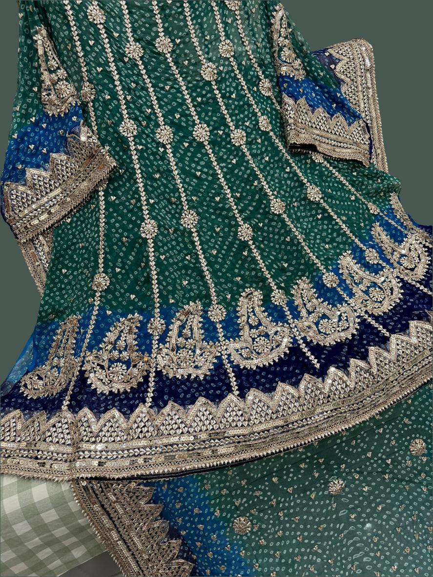 2 piece peacock combination frock with handmade chunri, gotta work.