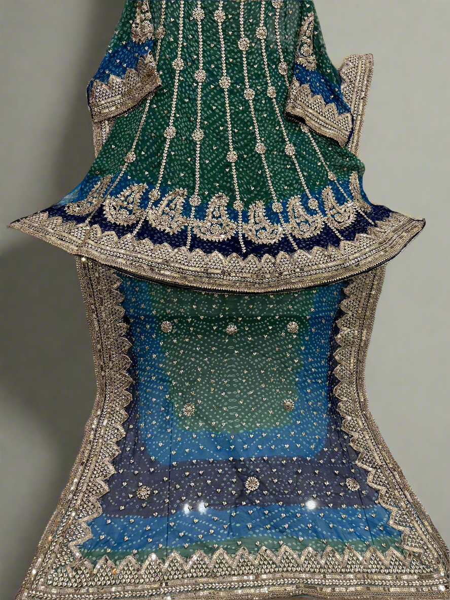 2 piece peacock combination frock with handmade chunri, gotta work.