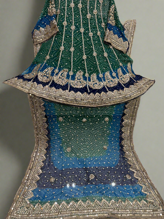 2 piece peacock combination frock with handmade chunri, gotta work.