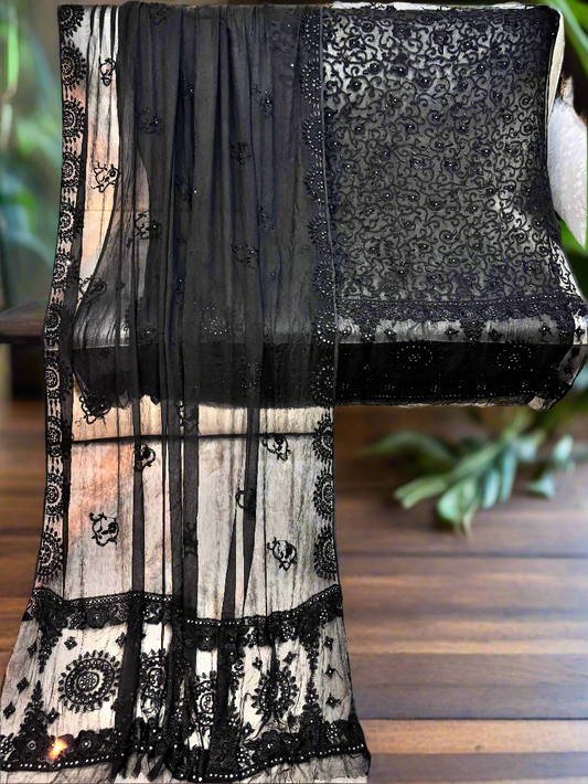 2-Piece Pure Crinkle Chiffon Black on black Pars-Gara work