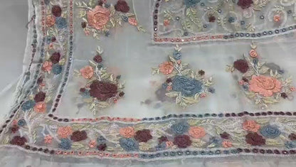 2-Piece Pure Chiffon Handmade Parsi gara with Resham thread embroidery