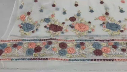 2-Piece Pure Chiffon Handmade Parsi gara with Resham thread embroidery