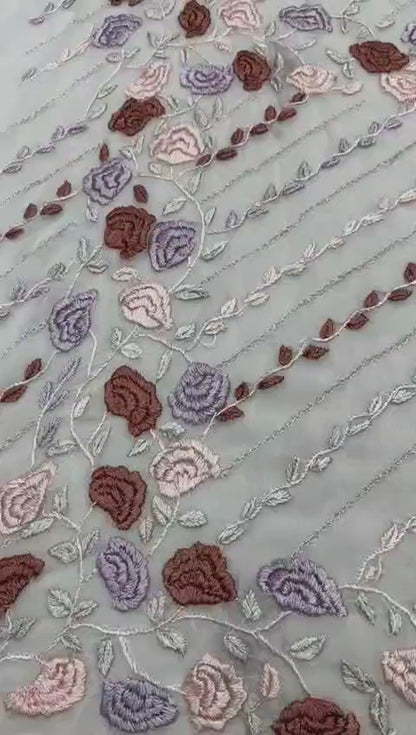 2-Piece pure chiffon handmade bore chichken kari, parsi gara in Resham thread