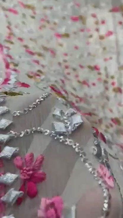 2-Piece Pure Chiffon Handmade Parsi gara/gota with Resham thread embroidery