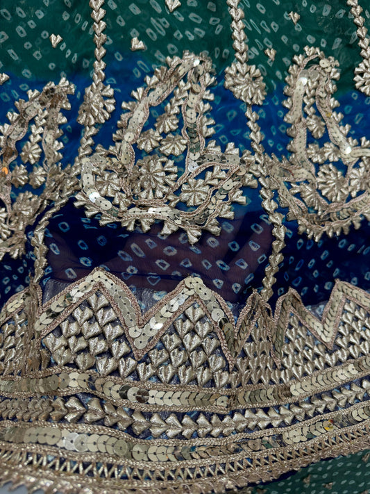 2 piece peacock combination frock with handmade chunri, gotta work.