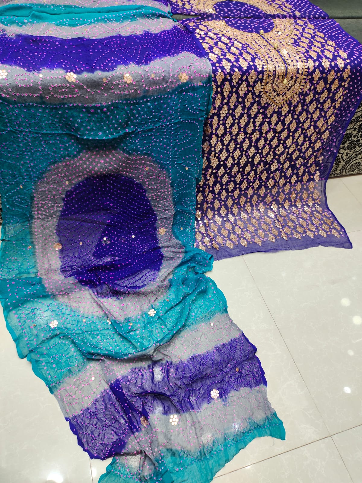 2 piece pure chiffon handmade press gotta with chunri